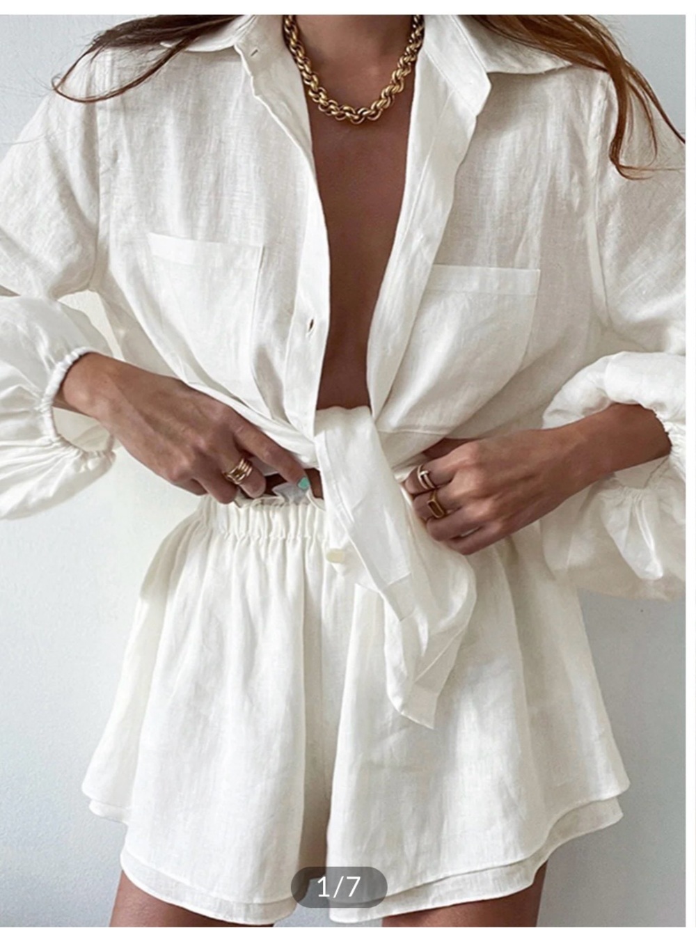 White Linen Tie-Front Shirt & Shorts Set